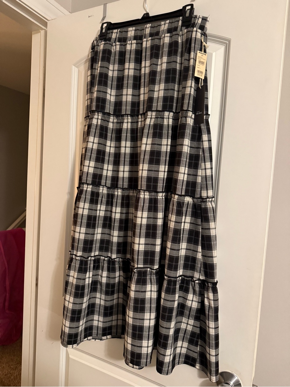 Tilly's Black & White Plaid Tiered Maxi Skirt